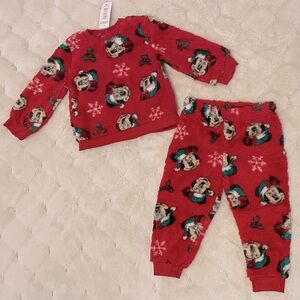 new with tags girls sherpa minnie mouse chrismas pajama set size 18 month
